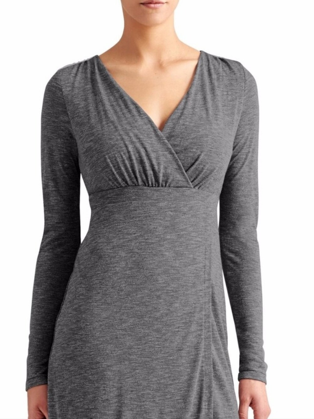 Athleta Womens Gray Space Dye Faux Wrap Long Sleeve Midi Dress Large